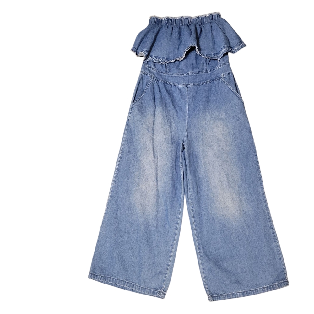 Umgee Blue Denim Wide Leg Jumpsuit